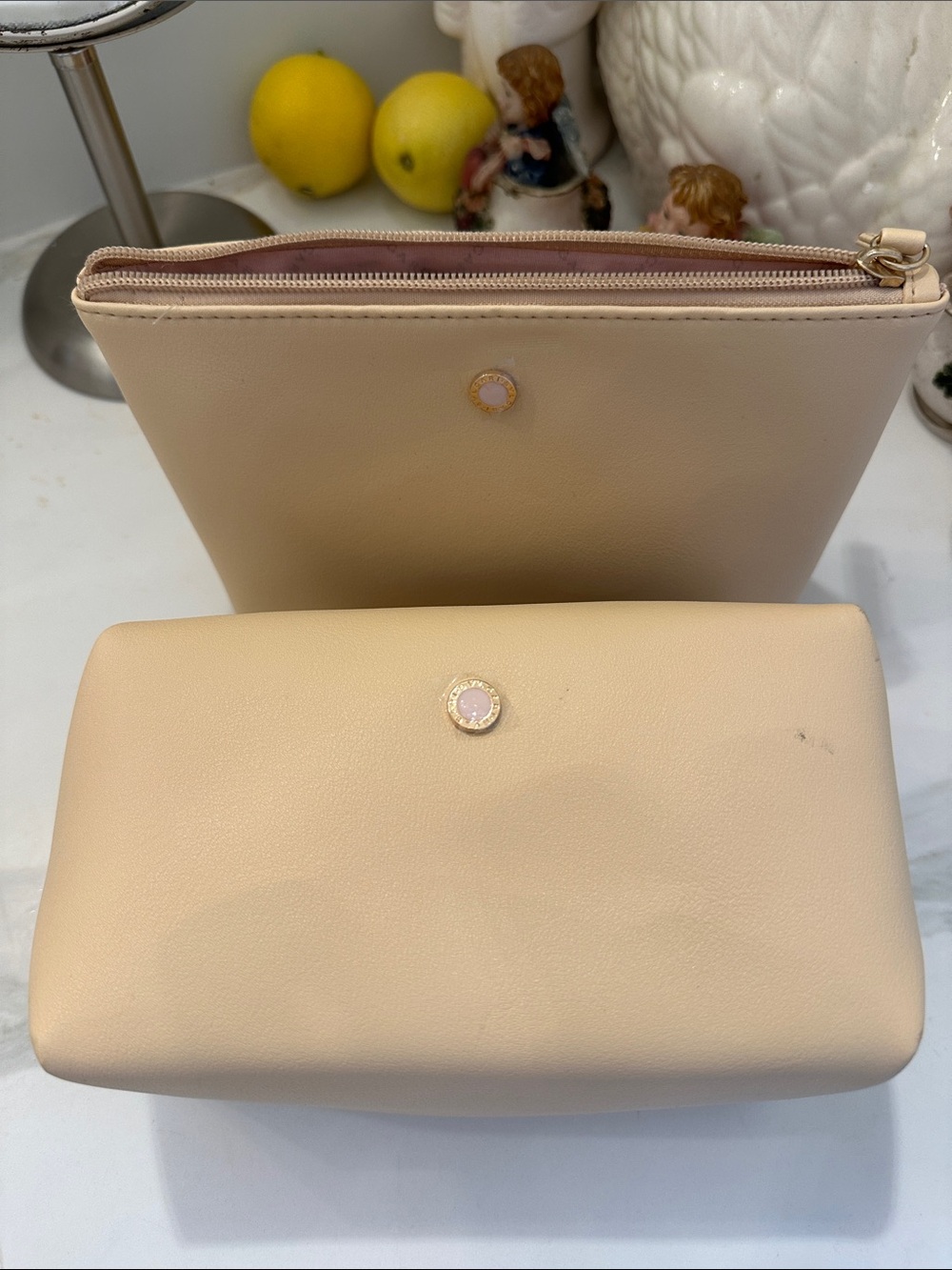 Bulgari Beige/Pale Pink Two-Piece Cosmetic Pouch Set
